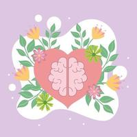 salud mental, cerebro en corazón vector