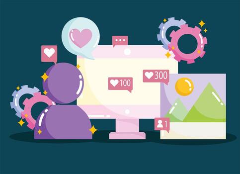 social media avatar network computer picture like message connection vector