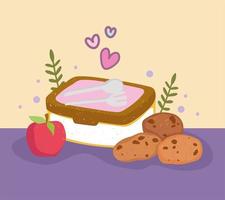 lunch box cookies and apple vector