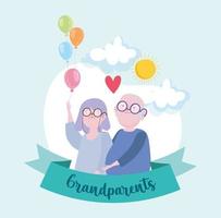 cute grandparents with balloons vector