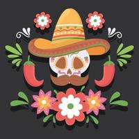 mexican skull with hat vector