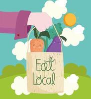 hand with eat local market vector