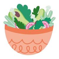 Cocinar ensalada de verduras de alimentos con icono plano de dibujos animados de cuenco vector