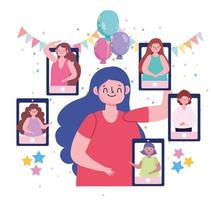 fiesta virtual, personas celebrando una ocasión especial o un cumpleaños vector