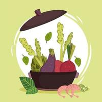 fresh vegetables in pot vector