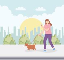 girl with dog walk vector