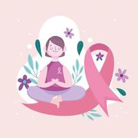 woman sitting on pink ribbon vector