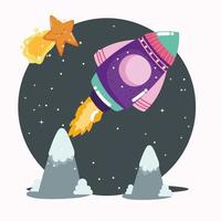 space spaceship shooting star explore and adventure cute cartoon vector