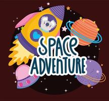 space koala in spaceship ufo and planets adventure explore animal cartoon vector