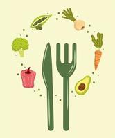 vegetables and cutlery food vector