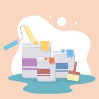 paint buckets and brushes vector