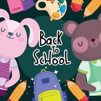 Back to school rabbit bear and icons vector design