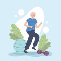 grandpa with dumbbell and ball vector