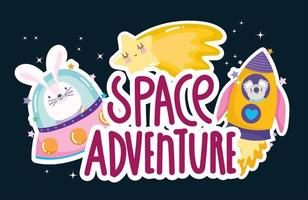 aventura espacial explorar animales dibujos animados conejo y koala en nave espacial vector