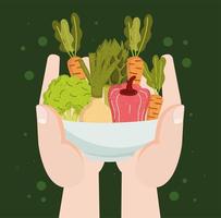 hands with vegetables vector