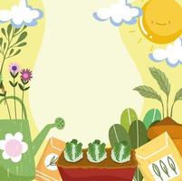 gardening plants and watering can vector