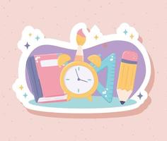 school book pencil clock vector