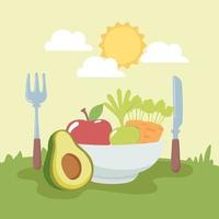 fresh food in bowl vector