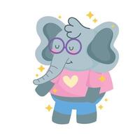 Dibujos animados de elefante con diseño de vector de gafas