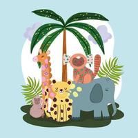 jungle animals palm tree vector