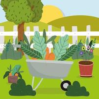 jardinería carretilla zanahorias vector