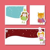 merry christmas, cute helper and angel greeting card set vector