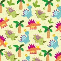 cute dinosaurs and tropical trees vector