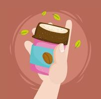 mano con taza de café para llevar vector