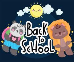 Back to school panda bear sun and clouds vector design