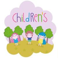 cute boy girls funny cartoon in the park, Childrens vector