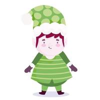 Feliz Navidad, ayudante con diseño de icono de dibujos animados de sombrero punteado vector