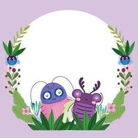 funny bugs flower flora decoration cartoon banner template design vector