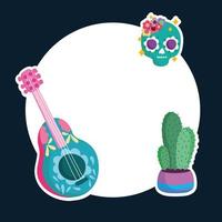 mexico culture traditional skull guitar and cactus label layout vector