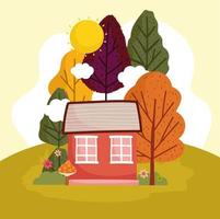 forest and house cartoon vector