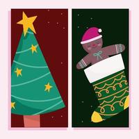 merry christmas tree and sock with gingerbread man banner vector