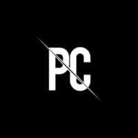 PC logo monogram with slash style design template vector