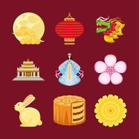 traditional chinese icons set vector