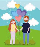 cute couple with balloons vector