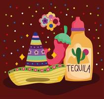 México sombrero de tequila ají flores cultura tradicional vector