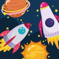 space adventure spaceships sun planet stars explore cartoon vector