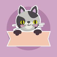 cute spotted cat feline animal with banner, pet cartoon vector