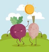 cute vegetables in landscape vector