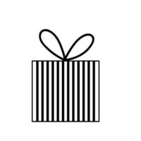 striped gift box with bow line icon style white background vector