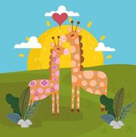 couple giraffe cartoon vector