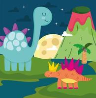 cute dinosaurs night vector