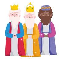 nativity, three wise kings characters manger cartoon vector