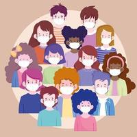 People cartoons with masks vector design