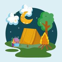 lindo camping nocturno en la naturaleza vector