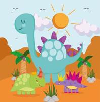 cute funny dinosaurs vector