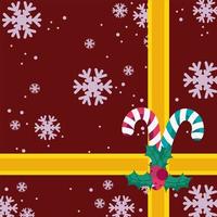 merry christmas candy canes holly berry snowflakes ribbon background vector